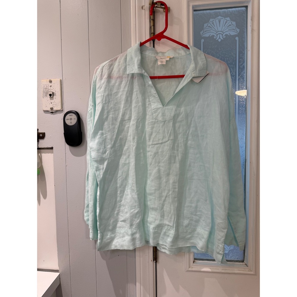 C&C California Mint Green 100% Linen V-Neck Long Sleeve Blouse Top‎ Medium